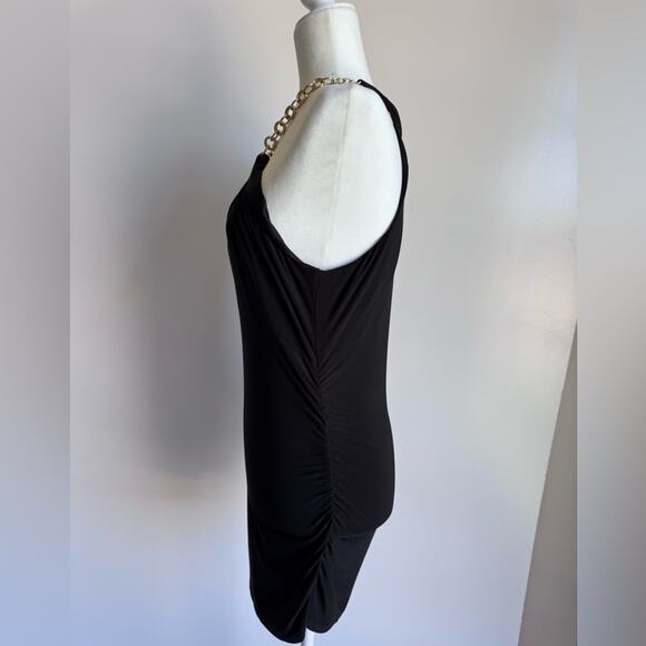 CACHE Women's Vintage Y2K Mini Black Gold Neckline Dress Size 6‎ /8 Ruched Side - Picture 5 of 10